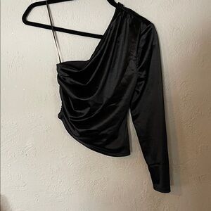 Express One-Shoulder Black Satin Top